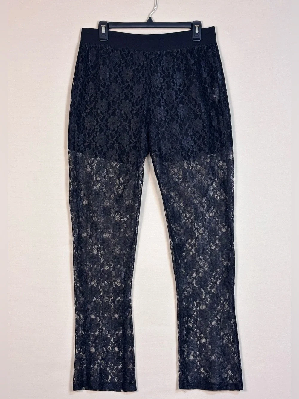ASOS DESIGN Black Floral Lace Sheer Flare Pants Festival Statement M